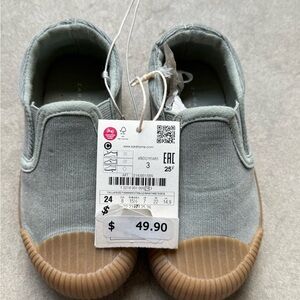 NWT Zara | Kids Slip-On Sneakers - Light Bluish Gray and Tan